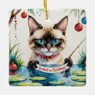 Fishing Christmas themed for Cat Lovers Ceramic Ornament