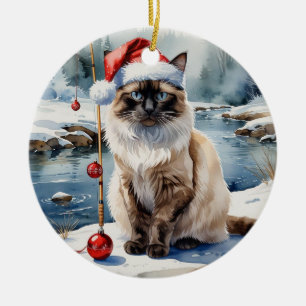 Fishing Christmas themed for Cat Lovers Ceramic Tree Decoration