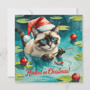 Fishing Christmas themed for Cat Lovers Holiday Card