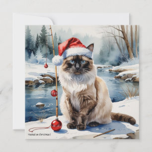 Fishing Christmas themed for Cat Lovers Holiday Card