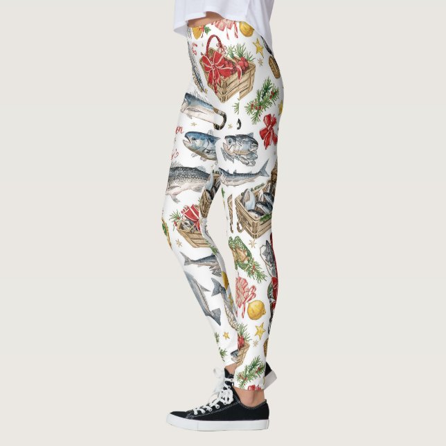 Fishing Christmas themed  Leggings (Left)