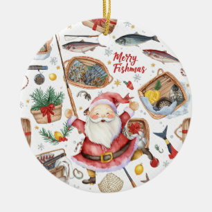 Fishing Christmas Themed with Santa Claus Ceramic Tree Decoration