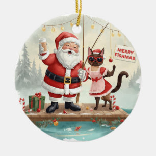 Fishing Christmas Themed with Santa Claus Ceramic Tree Decoration
