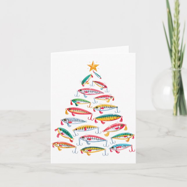 Fishing Christmas Tree Lights Lures Holiday Fisher Card (Front)