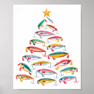 Fishing Christmas Tree Lights Lures Holiday Fisher Poster