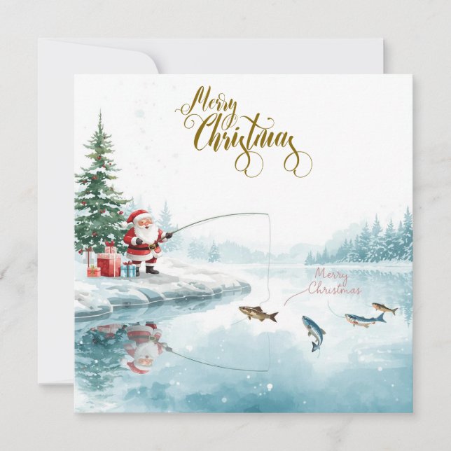 Fishing Christmas with Santa Claus  Holiday Card (Front)