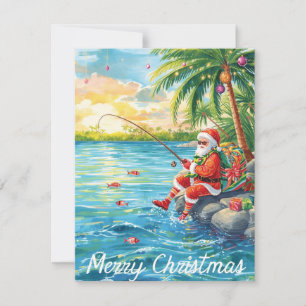 Fishing Christmas with Santa Claus Holiday Card