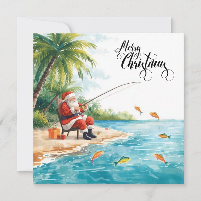 Fishing Christmas with Santa Claus  Holiday Card (Front)