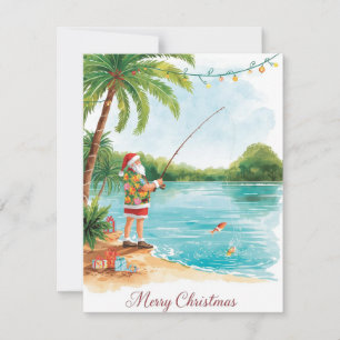 Fishing Christmas with Santa Claus Holiday Card