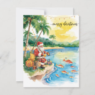 Fishing Christmas with Santa Claus Holiday Card