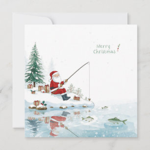 Fishing Christmas with Santa Claus Holiday Card