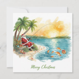 Fishing Christmas with Santa Claus  Holiday Card