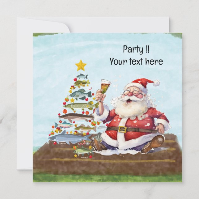 Fishing Christmas with Santa Claus Invitation (Front)