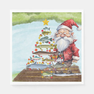 Fishing Christmas with Santa Claus Napkin
