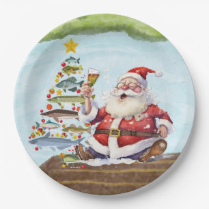 Fishing Christmas with Santa Claus Paper Plate