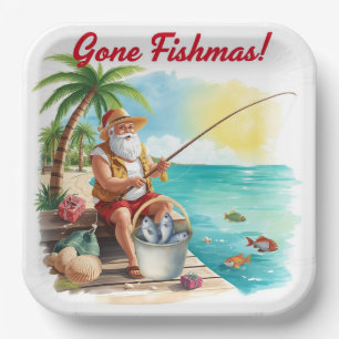 Fishing Christmas with Santa Claus Paper Plate