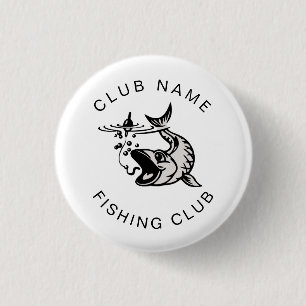 Fishing Club Name Fish Cartoon Black White 3 Cm Round Badge