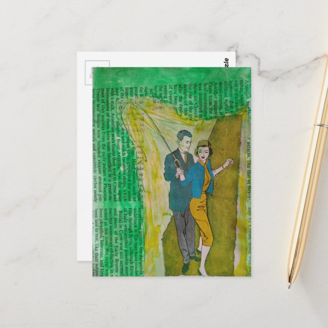 Fishing Couple from 1930s era collage Postcard (Front/Back In Situ)