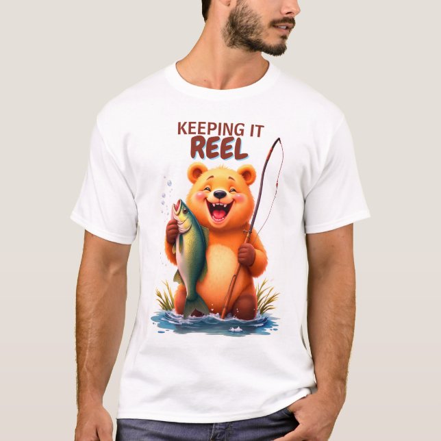 Fishing Dad Bear Catch Fish  T-Shirt (Front)