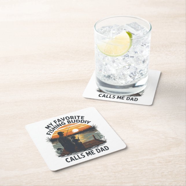 Fishing Dad Sunset Square Paper Coaster (Insitu)