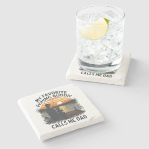 Fishing Dad Sunset Stone Coaster
