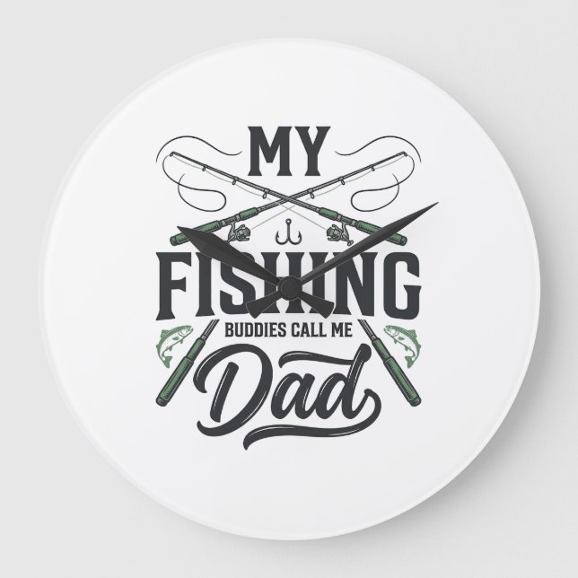 Fishing Dad Vintage Engraved  Shirt Design Large Clock (Front)