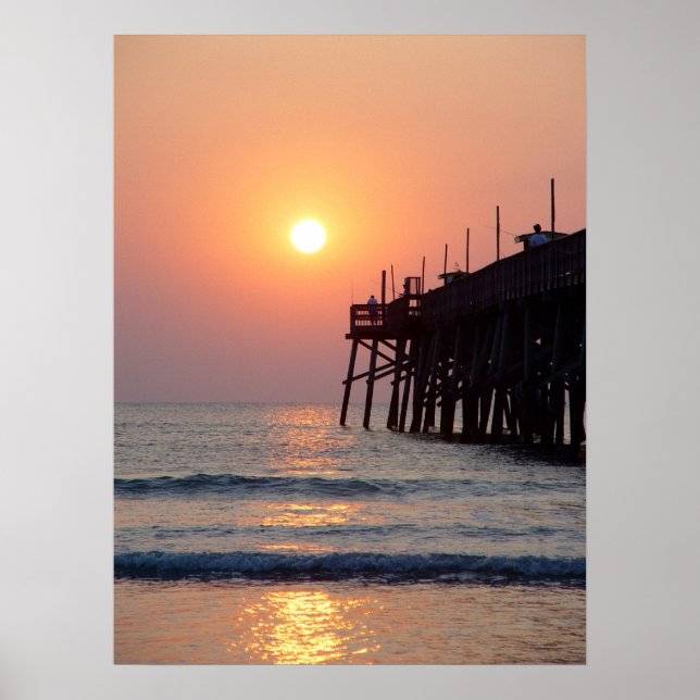 Fishing Daytona Beach Sunglow Pier Sunrise Poster (Front)