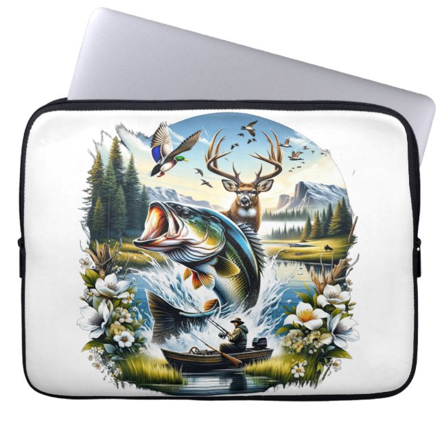 Fishing, Deer, Duck Hunting Laptop Sleeve (Front)