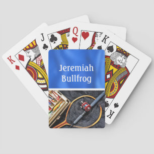 Fishing Design with Rod and Reel personalize Name Playing Cards