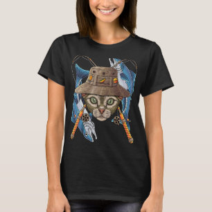 Fishing Devon Rex Outdoor Fisherman Cat Cute Fly F T-Shirt
