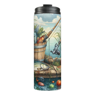 Fishing Dock with Full Catch Scene Thermal Tumbler