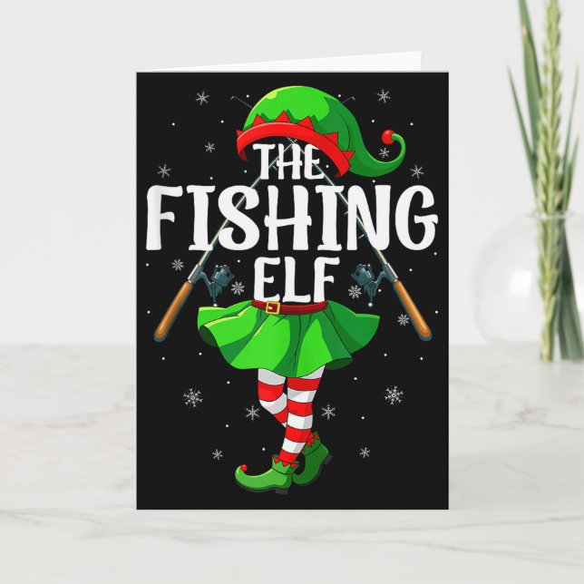 Fishing Elf Christmas Girls Women Elf Squad Xmas F Card (Front)