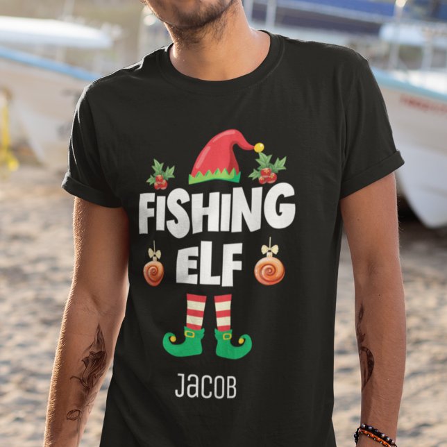Fishing elf family matching christmas with name T-Shirt (Creator Uploaded)