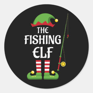 Fishing Elf Family Matching Group Christmas  Classic Round Sticker
