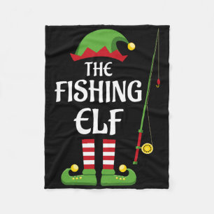 Fishing Elf Family Matching Group Christmas Fleece Blanket