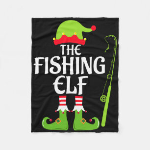 Fishing Elf Matching Family Group Christmas Party Fleece Blanket