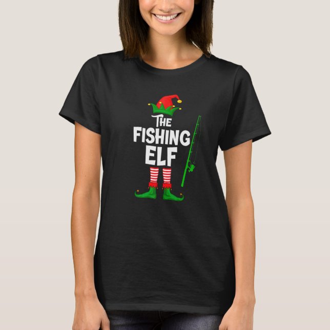 Fishing Elf Squad Matching Family Christmas Fisher T-Shirt (Front)