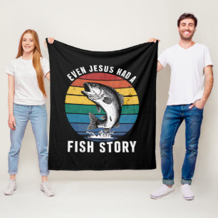 Fishing Even Jesus Had Fish Story Bass Fish Funny  Fleece Blanket