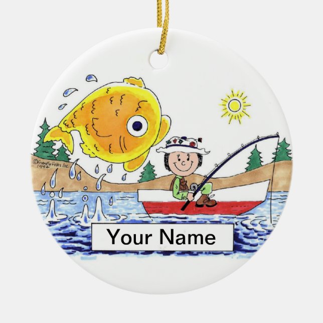 Fishing - Female Ceramic Tree Decoration (Front)