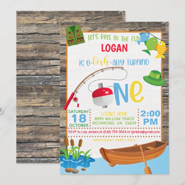 Fishing First Birthday Invitation (Front/Back)