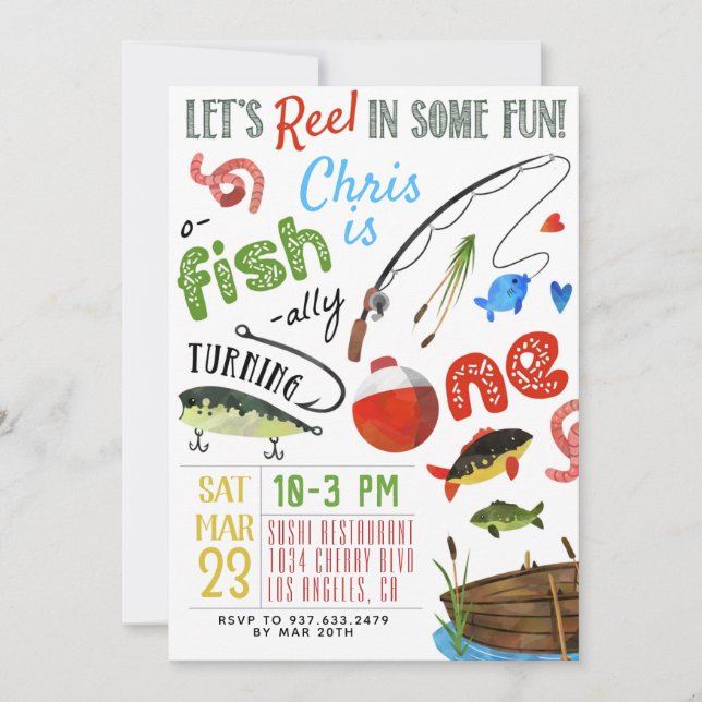 Fishing First Birthday Invitation (Front)