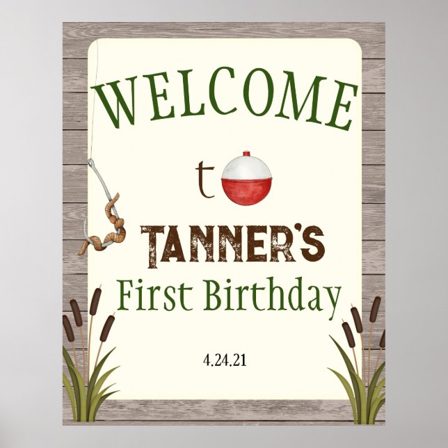 Fishing First Birthday Welcome Sign (Front)