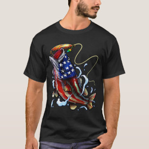 Fishing Fish American Flag Patriotic Fourth Of Jul T-Shirt