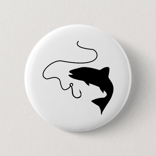Fishing, fish and hook 6 cm round badge (Front)