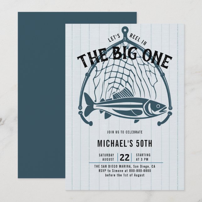 Fishing Fish Net Elegant Casual Men 50th Birthday Invitation (Front/Back)