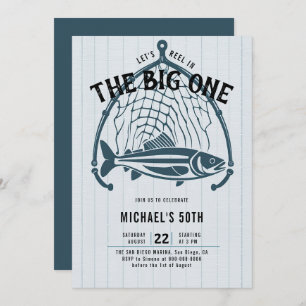 Fishing Fish Net Elegant Casual Men 50th Birthday Invitation