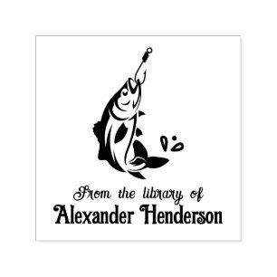 Fishing: Fish on a Hook Library Book Name Self-inking Stamp