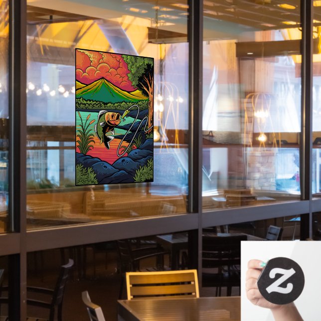 Fishing Fish Taking The Lure Fisherman Sports Window Cling (Restaurant Window)