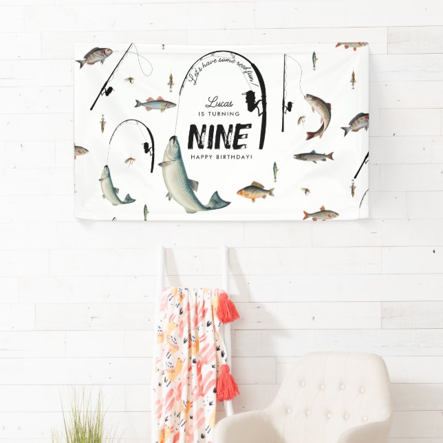 Fishing Fish Theme Reel Fun Kids Birthday Party Banner (Insitu)
