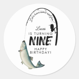 Fishing Fish Theme Reel Fun Kids Birthday Party Classic Round Sticker